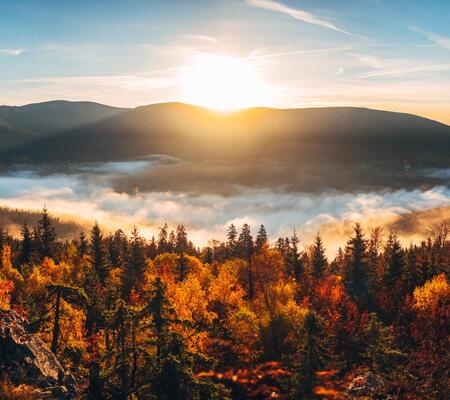 Sonnenaufgang auf dem Harrachov-Felsen